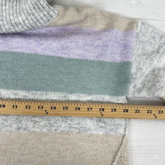 Gap Brushed Turtleneck Sweater Women L Striped Green Purple Relaxed Preppy Cozy - Picture 11 of 15